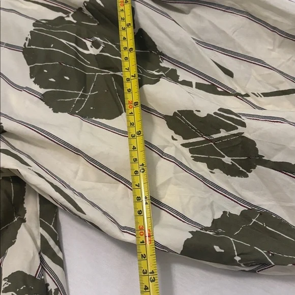 Entro Olive Green Floral Striped Piping Puff Sleeve Babydoll Mini Dress SZ L NWT - Picture 11 of 12